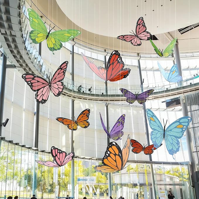 18 Pcs Large Butterfly Party Decorations 3D Colorful Paper Pastel Butterfly Hanging Decoration 2 Sizes Paper Butterflies Birthday Party Supplies for Wedding Baby Shower Room Ceiling Decor