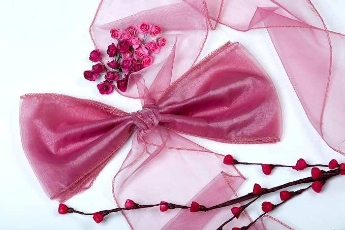 MDS® Pack of 300 Organza Chair Sashes for Wedding Decoration, Reusable Sheer Chair Bows for Banquet Chair Cover, Reception, Bridal Shower, Baby Shower, Birthday Party & Special Events - Dusty Pink