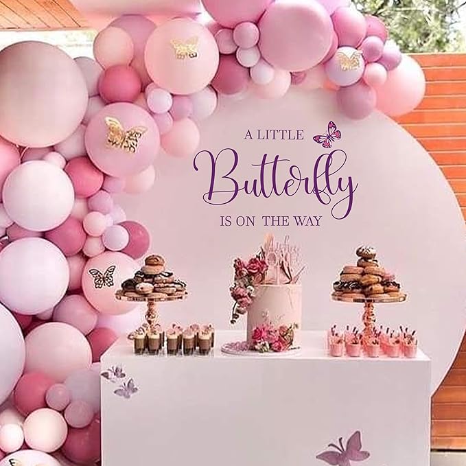 VANGNING A Little Butterfly is on The Way Baby Shower Party Decal Sign - Butterfly Baby Shower Decoration,Gender Reveal Girl or Boy Sticker