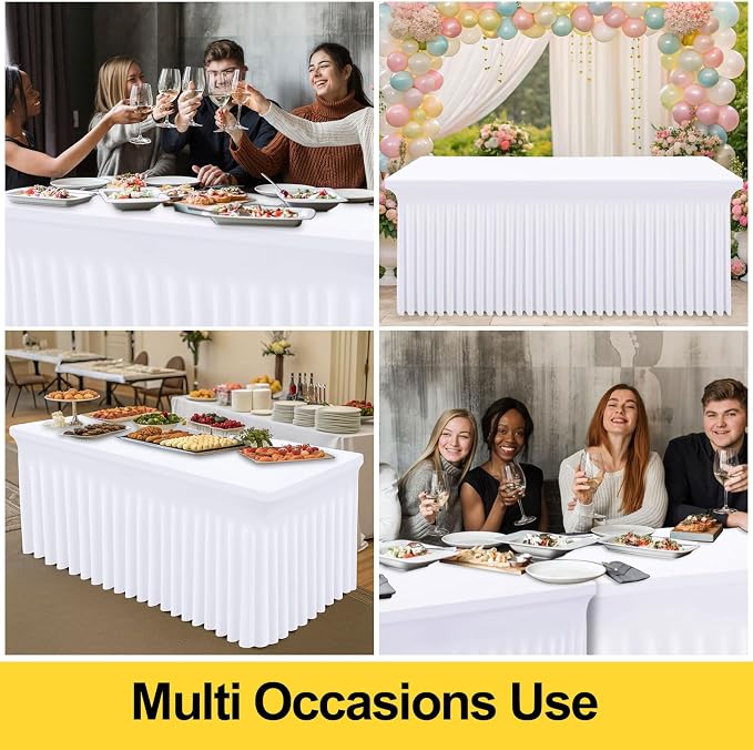 Smiry Spandex Tablecloth 2 Pack, Elastic Fitted Stretch Tablecloth for 5FT Rectangle Tables, Waterproof Washable Table Cover Skirt for Outdoor, Wedding, Banquet & Parties (White, 60Lx36Wx30H Inch)