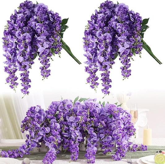 Luyue Wisteria Artificial Flowers, 4Pcs Silk Faux Wisteria Hanging Flowers UV Resistant Realistic Fake Flower for Wedding Arch Backdrop Home Garden Patio Indoor Outdoor Decoration (Light Purple)