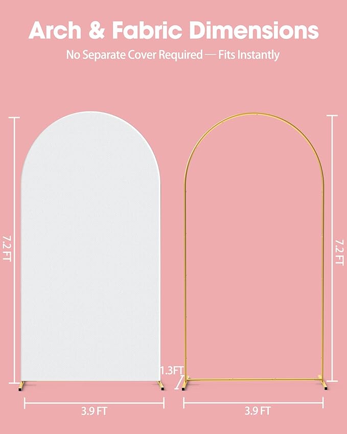 Pureegg Arch Backdrop Stand and Cover Set - 7.2FT Gold Metal Frame with White Fabric Cover, Easy-to-Assemble Wedding Arch Stand for Parties and Celebrations