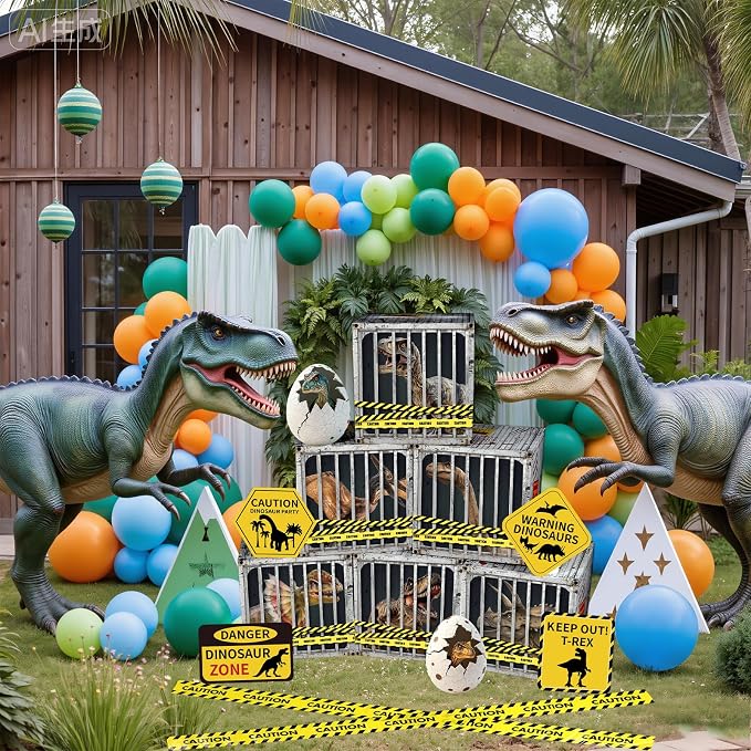 party greeting Dinosaur Birthday Party Decoration Dino Theme Party Boxes Decor Dinosaur Party Favor Boxes Yellow Caution Tape Photo Booth Props for Dino Birthday Baby Shower Wild Animal Party Supplies