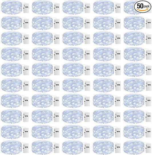 50 Pack Fairy Lights with Timer Battery Operated, 3 Modes 7ft Mini Twinkle Lights Waterproof, 20 LED Bulk String Light for Mason Jars Christmas Decoration Wedding Table Centerpieces,Cool White
