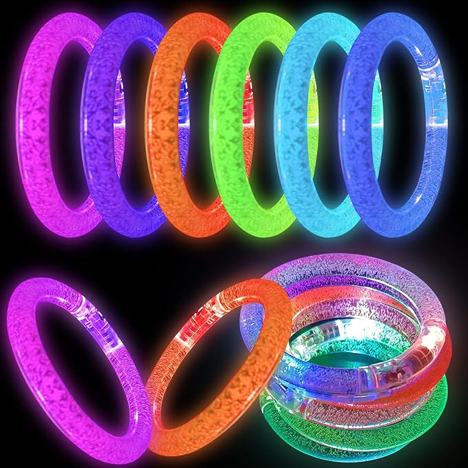 60 Pcs Glow In The Dark Bracelets, 6 Colors LED Bracelets Bulk for Adults, Glow Neon Party Supplies for Carnival Halloween Christmas Birthday Wedding