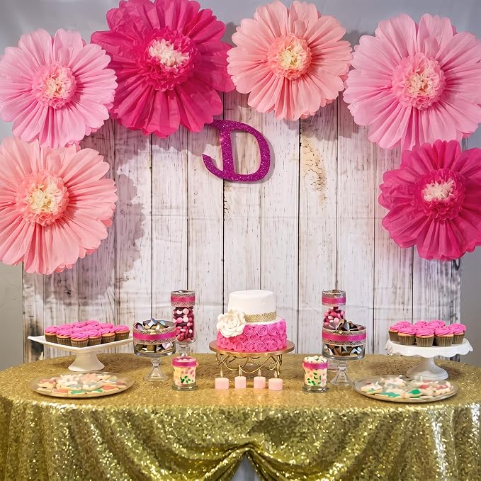 Giegxin 6 Pcs 31.4", 24" Pink, Rose Red Giant Paper Flowers Big Pink Tissue Flowers for Wall Decorations Jumbo Crepe Floral for Wedding Tea Party Baby Shower Classroom Bulletin Board Birthday Backdrop