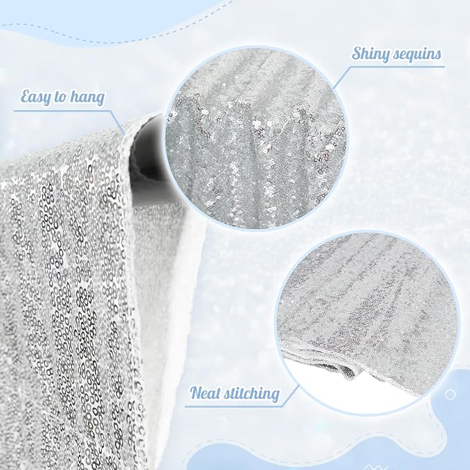 PartyDelight Silver Sequin Backdrop 6x7ft 4 Inch Rod Pocket | 3mm stitched silver sequins on mesh backing with 4 inch rod pocket for full body photos ceremony arches party walls and stage