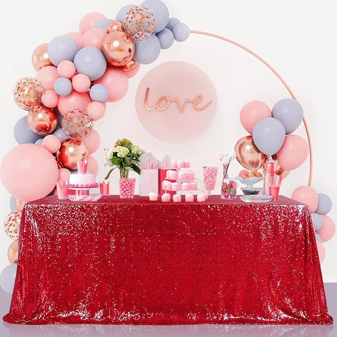 B-COOL Red Sequin Tablecloth Christmas Table Cloth Valentines 90x132-Inch Seamless Tablecloths Sequined Fabric Rectangle Overlays for Party Birthday Evening Decor