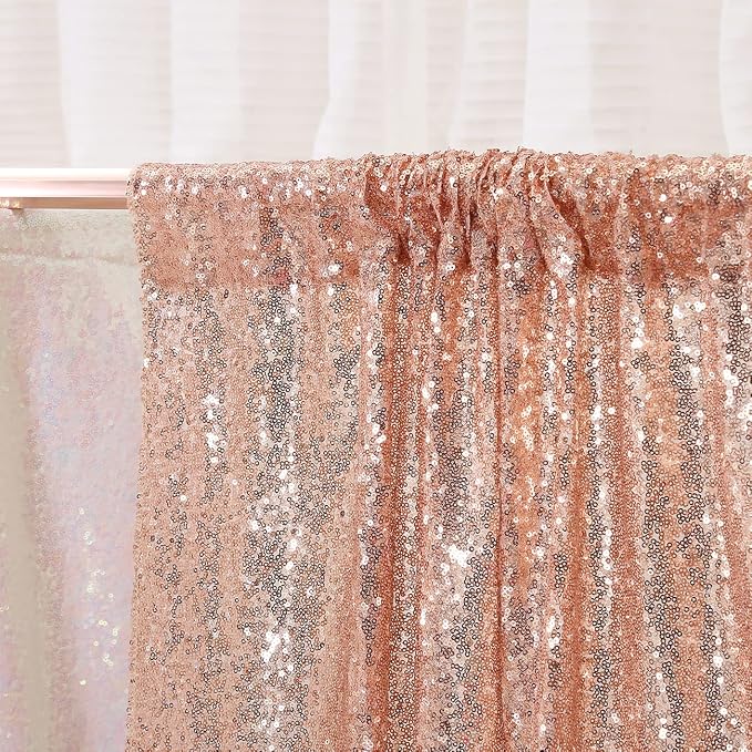 Poise3EHome Rose Gold Sequin Backdrop, 20Ft x 10Ft Glitter Photography Background Curtains for Party Baby Shower Wedding Birthday Christmas Thanksgiving Halloween Decoration