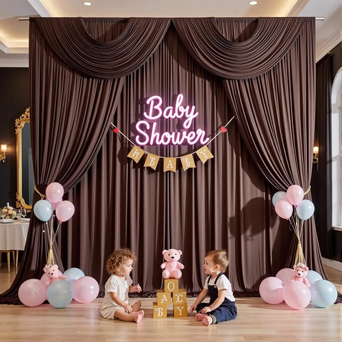10ftx12ft Brown Backdrop Curtains for Parties, Wrinkle Free Polyester Brown Photo Backdrop Drapes 2 Panels 12 ft Long Back Drop Cloth for Wedding Birthday Photography Background Party