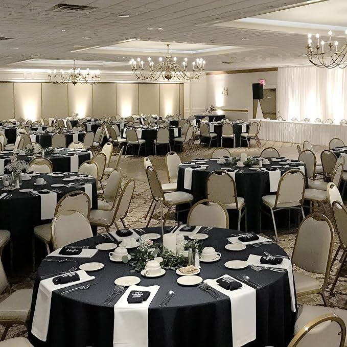 fani 10 Pack 108 Inch Round Tablecloth, Black Polyester Fabric Table Cloth for Round Table, Stain and Wrinkle Washable Table Cover for Wedding Party Dining Table Buffet Banquet Restaurant and Camping