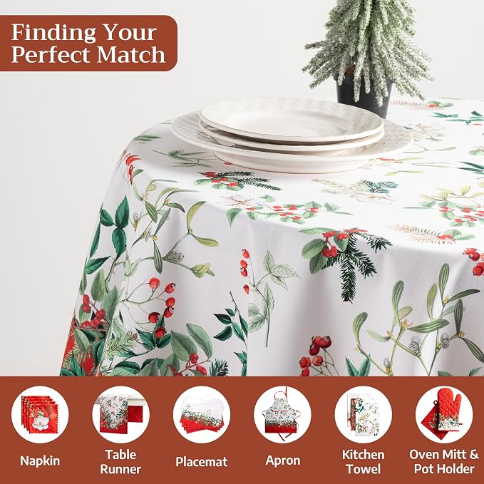 Maison d' Hermine Table Cloth Round Table 100% Cotton 69 Inches Fall Tablecloth Reusable Everyday Use for Thanksgiving Christmas Decorations Dining Farmhouse Party (Noel)