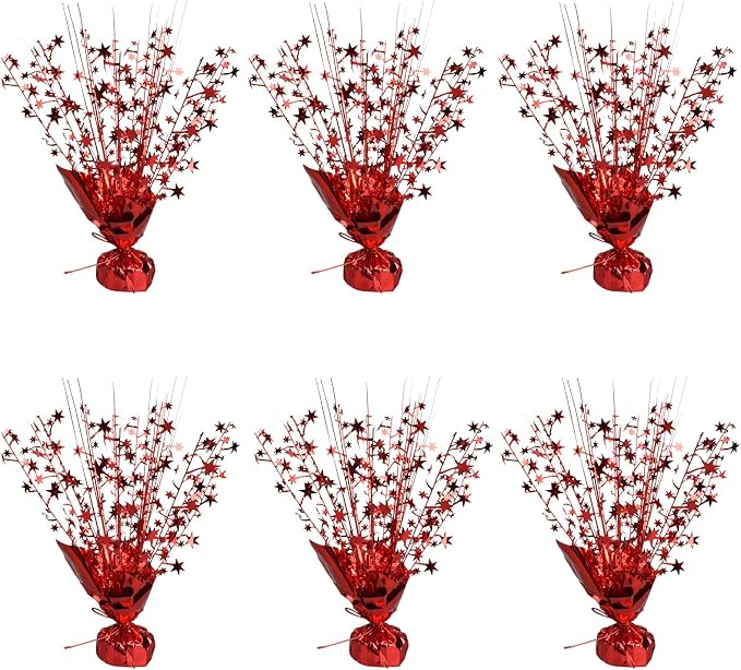 6 Pack Metallic Foil Spray Centerpiece Star Table Decoration Burst Table Centerpieces for Birthday Wedding Anniversary Graduation Holiday Party Supplies Decor (Red)