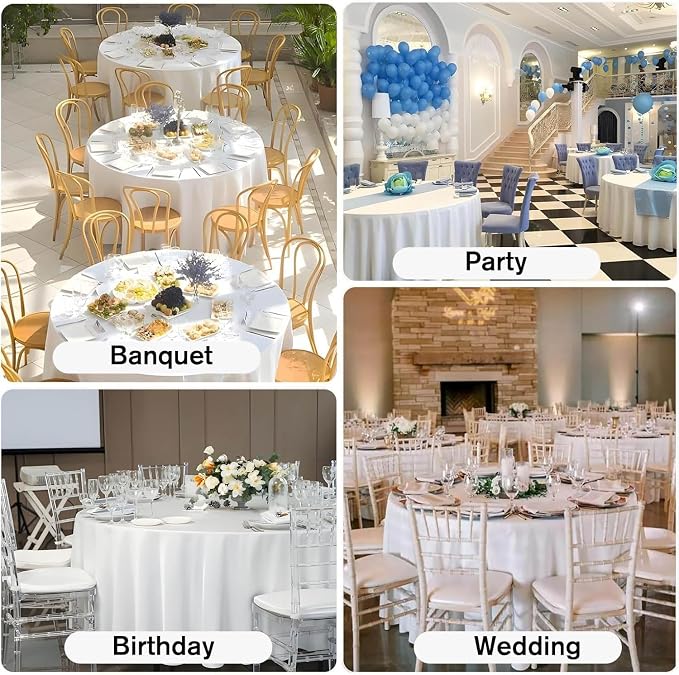 Kesfey 6 Packs 120 Inchs Polyester White Round Table Cloths Wrinkle Resistant Tablecloth Washable Banquet Tablecovers splashproof High Density Table Covers Fabric Tablecloths for Wedding Birthday