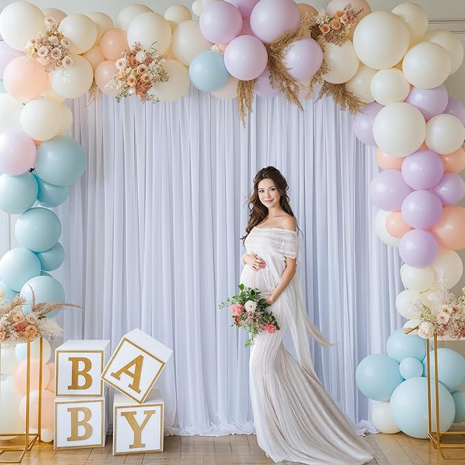 White Backdrop Curtains for Wedding, Wrinkle Free Polyester Photography Backdrop Drapes 8x10FT Photo Backdrop for Baby Shower Birthday Parties Stage Photoshoot Background Decorations 4x10ft,2 Panels