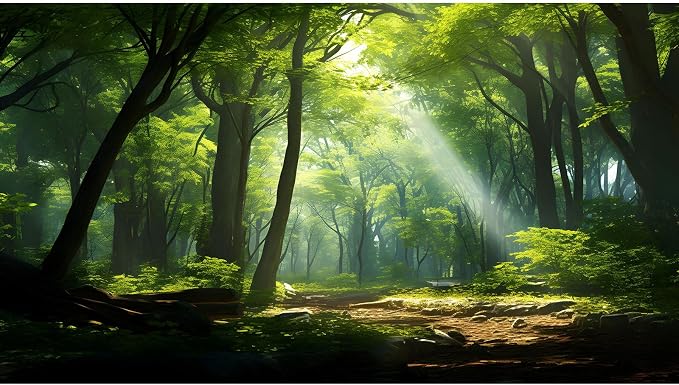Forest Backdrop Fantasy Green Forest with Sunbeams Photography Backgrounds Lush Green Leaves Trees Backdrops Outdoor Party Forest Background Wallpaper Banner Adult Portrait Photo Props 6x4ft