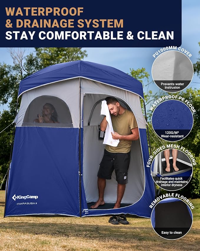 KingCamp Camping Shower Tent, Portable Outdoor Privacy Toilet & Changing Tent Windproof & Waterproof Easy Setup Shelter with Shower Bag for Camping Hiking Beach