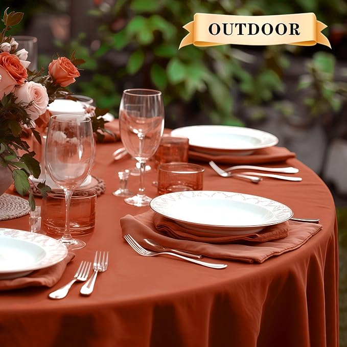 sancua Thanksgiving Round Tablecloth - 90 Inch Burnt Orange - Water Resistant Spill Proof Washable Polyester Fall Table Cloth Decorative Fabric Table Cover for Dining Buffet Parties and Camping, Rust