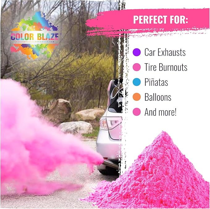 Color Blaze Black-Out Baby Gender Reveal Powder - 2lbs Pink Colored Powder for Girl, Perfect for Car, Motorcycle Burnout, Toss, Photoshoot, Reveal Party & Festival - Pack of 2 Bags with 1 lb - Pink