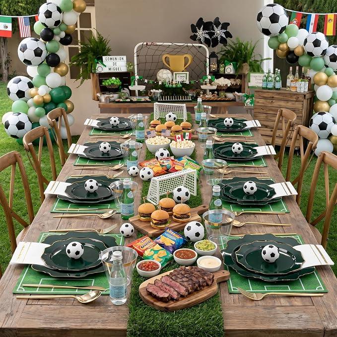 WDF 175Pcs Green Plastic Plates - Green Plates Disposable with Gold Rim - Christmas Plastic Plate - Fancy Disposable Dinnerware Sets 25 Guests Ideal for Party/Wedding/Birthday/2026 FIFA World Cup