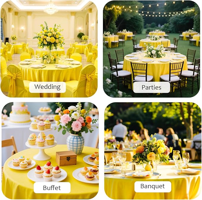 72 Inch Yellow Round Tablecloth,Washable Stretchy Fitted Circular Table Cover with Elastic Edge for 6FT Round Table, Reusable Tablecloth for Wedding Banquet Party Birthday Buffet Dining