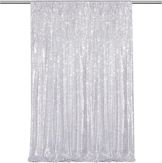 Silver Sequin Backdrop Curtains-1 Panel 5FTx8FT Silver Backdrop for Wedding, Glitter Party Decorations Background Drapes for Birthday Party Anniversary Graduation Photo Booth Decor