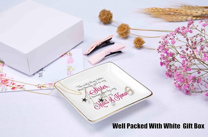 Topthink The Only Thing Better Than Having You As My Sister – Ceramic Jewelry Holder Ring Dish Trinket Tray – Funny Bridemaid gift -Bride shower Gifts -Gifts for Sister,Maid Of Honor,Friends,Women