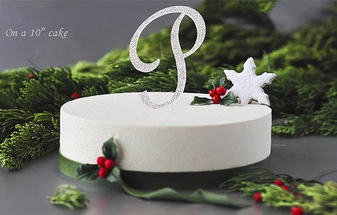 LOVENJOY Gift-Boxed 3.3" Rhinestone Letter P Cake Topper Silver