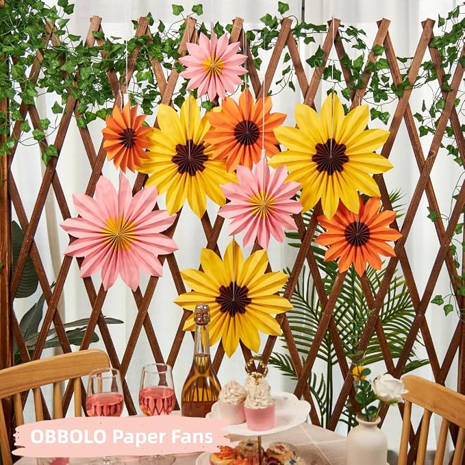 Orange Yellow Paper Fan, Pink, Orange and Yellow Paper Flowers for Sunflower Party Decorations, Paper Flowers Decorations for Wall, Sunflower Birthday Decor, Baby Shower, Classroom Decor