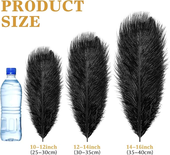 Maitys 90 Pcs Large Natural Ostrich Feathers Bulk 14-16 Inch (35-40cm) 12-14 Inch (30-35cm) 10-12 (25-30cm) Ostrich Feathers Plumes for Centerpieces Wedding (Black)