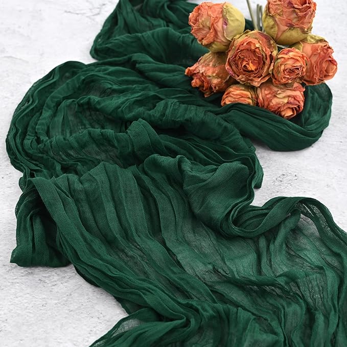 24 Pack Dark Green Cheesecloth Table Runner,Gauze Boho Long Cheese Cloth Table Runner 17x108 inch Rustic Table Runners for Wedding Party Bridal Shower Christmas Banquet Table Decorations