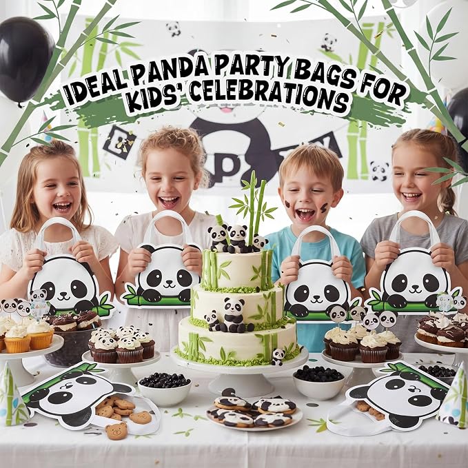Locmeo 24 Pcs Panda Party Favors Bags 14 Inch Panda Birthday Gift Bags Bulk Nonwoven Reusable Tote Bag with Handle for Goodie Snack Treat Pandas Party Supplies Birthday Gift Decoration