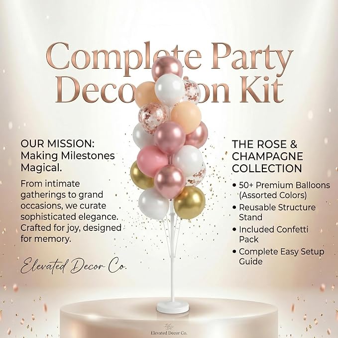Set of 2 Balloon Column Kit with Nude&Pastel Pink&Metallic Gold White Balloons, Base and Pole - DIY Balloon Tower Stand for Party Decorations, Wedding Backdrop, Birthday, Bridal Shower