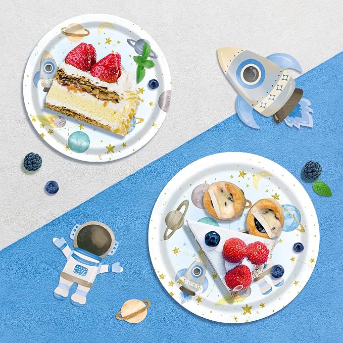Space Themed Party Decorations,Space Party Decorations,Two The Moon Birthday-173pcs Space Supplies: Tableware & Decorations: Astronaut Plates,Cups,Napkins,Cutlery,Tablecloth,Banner,Balloons(20 Guests)