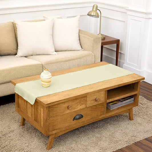 Solino Home Fringe Linen Table Runner 48 Inches - 100% Pure Linen Creamy Ivory Table Runner 14 x 48 Inch Ideal for Dresser and Coffee Tables - Spring, Summer, Mothers Day