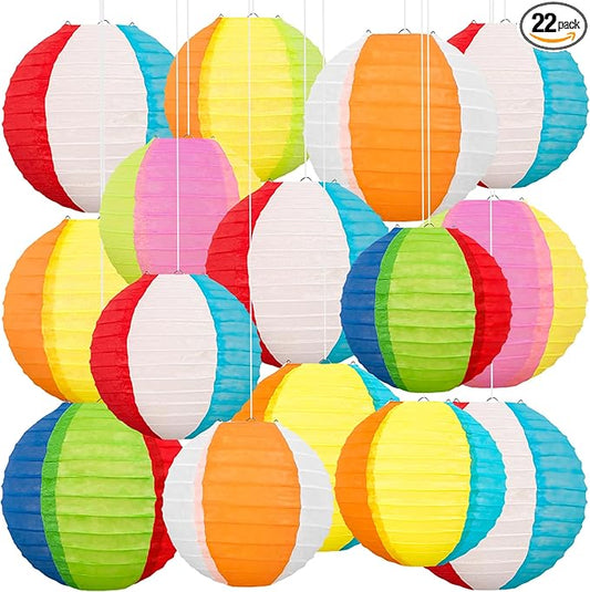 22PCS Beach Ball Paper Lanterns Bulk Pool Summer Luau Hawaiian Tropical Hanging Party Decorations Indoor Outdoor