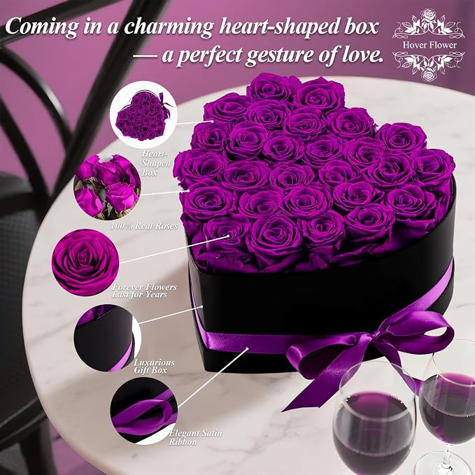 27 Forever Preserved Flowers in a Box, Vanlentines Day Gifts for Her, Eternal Roses Flowers for Delivery Prime, Birthday Gifts for Women Mom Grandma Wife (Purple)