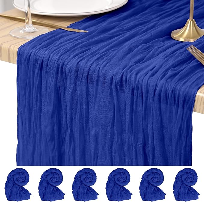 6 Pack Cheesecloth Table Runner Royal Blue 10Ft Rustic Boho Gauze Table Runner Romantic Long Sheer Fabric Cheesecloth Table Runner for Wedding Festival Birthday Anniversary Dinner Outdoor Events