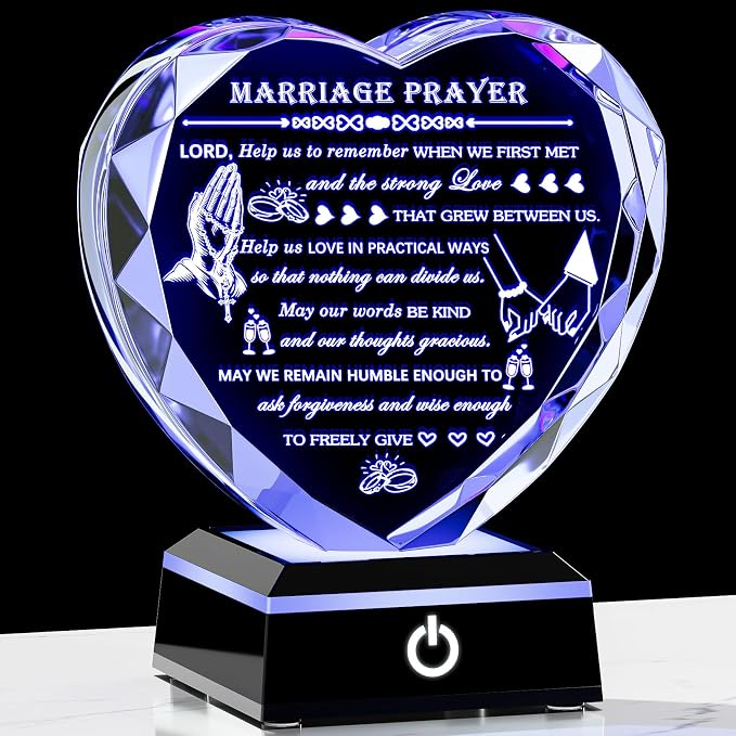 Arikyrist Wedding Gifts for Couples 2026 with Colorful LED Base Heart Happy Anniversary Marriage Prayer Gift with Inspiring Quotes Unique Newlywed Mr and Mrs Engagement Gift Bridal Shower Gifts