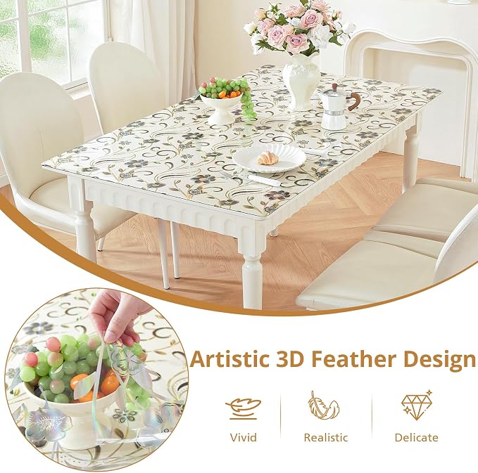 LovePads Floral Table Protector 30 x 72 Inch, 1.5mm Thick Plastic Table Cover, Waterproof Vinyl Tablecloth Rectangular Desk Protector Mat for Kitchen, Dining Room & Coffee Tabletop