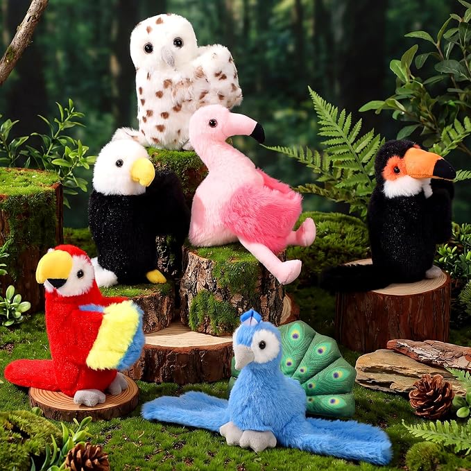 Gemscream 6 Pcs Stuffed Animal Slap Bracelets for Kids, 8 Inch Back to School Small Classroom Prizes Toy, Wrist Snap Bracelets Birthday Gifts for Boys Girls Pet Adoption Party Favors(Bird Theme)