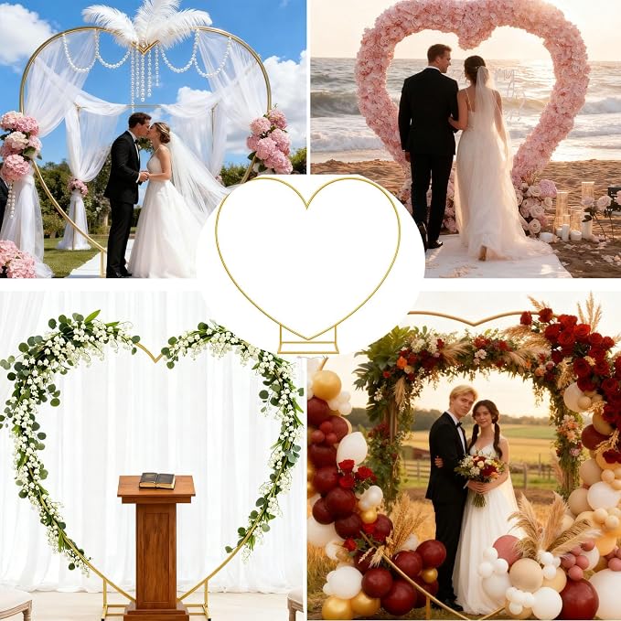 6.7 Ft Heart Arch Stand for Proposal, Heavy Duty Gold Metal Heart Shape Wedding Arch Photo Backdrop Stand– Supplies for Wedding, Valentine's Day, Engagement and Birthday Party (Gold)