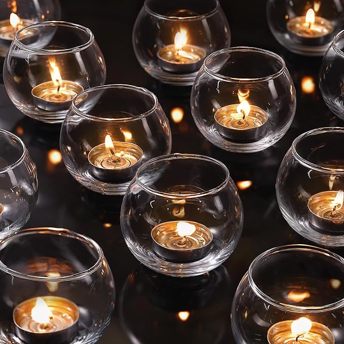 12 Pcs Tealight Candle Holder- Round Clear Candle Centerpieces for Tables, Wedding Shower, Bridal Shower Table Decorations