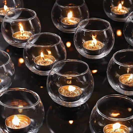 12 Pcs Tealight Candle Holder- Round Clear Candle Centerpieces for Tables, Wedding Shower, Bridal Shower Table Decorations