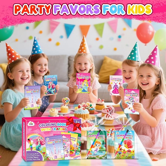 ZMLM 24 Pack Coloring Books for Kids with Crayons,Party Favors for Kids 4-8, Goodie Bags Stuffers for Toddlers, Classroom Prizes Birthday Return Gifts (Girls)