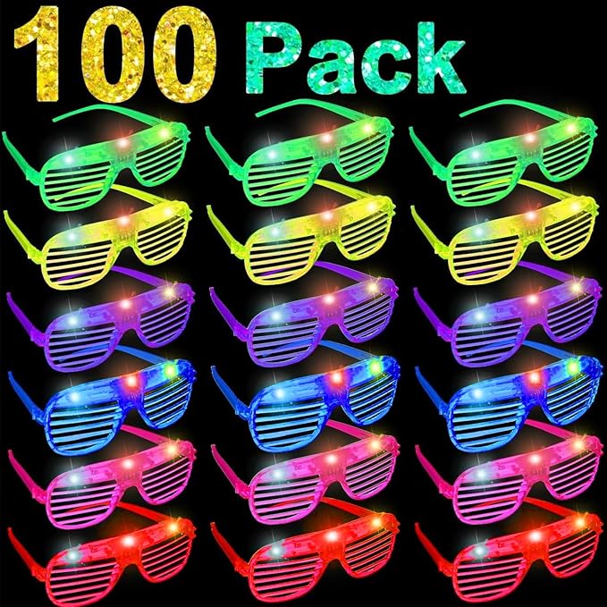 100 Pack Glow Sticks Glasses Bulk Party Pack,Light Up Glasses Bulk,Glow in the Dark Party Supplies Favors,LED Sunglasses,Concert,Neon,Birthday,Patriotic Fiesta Party Favors,Big Event