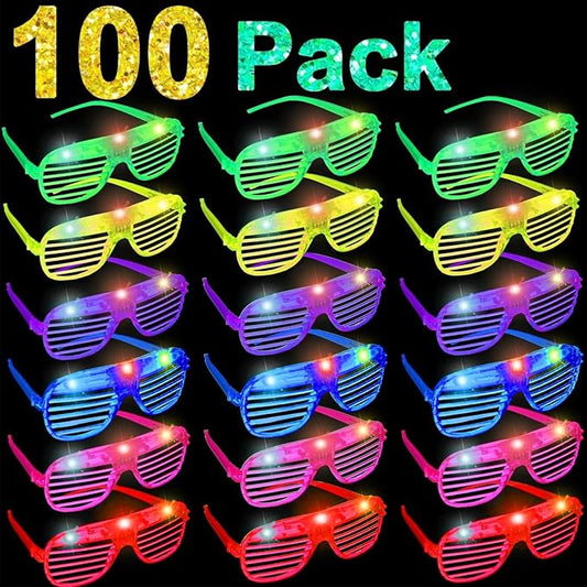 100 Pack Glow Sticks Glasses Bulk Party Pack,Light Up Glasses Bulk,Glow in the Dark Party Supplies Favors,LED Sunglasses,Concert,Neon,Birthday,Patriotic Fiesta Party Favors,Big Event