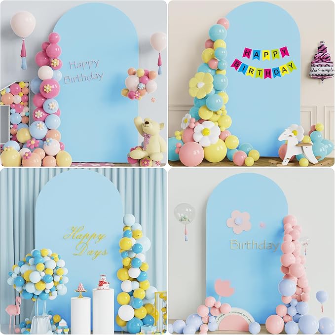 Wokceer 7.2FT Wedding Arch Cover Spandex Fitted Wedding Arch Stand Covers Round Top Chiara Arch Backdrop Cover for Birthday Party Ceremony Banquet Decoration Dusty Blue