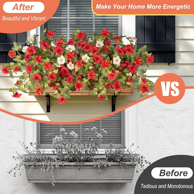 Ammyoo Artificial Fall Flowers Fake Petunias Plants for Outdoor Decoration | 4 Pcs No Maintenance Faux Silk Flowers UV Resistant Floral for Garden Window Porch Patio Real Looking Indoor Autumn Decor