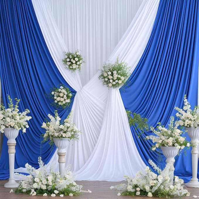4 Panels Royal Blue Backdrop Curtains for Wedding Party Wrinkle Free Backdrops Curtain Drapes Fabric Decorations Photo Back Drop Cloth for Baby Shower Photography Stage Reception 20ft(W) x 12ft(H)
